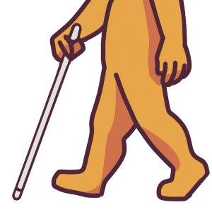 A person walking with a symbol cane held in front of them